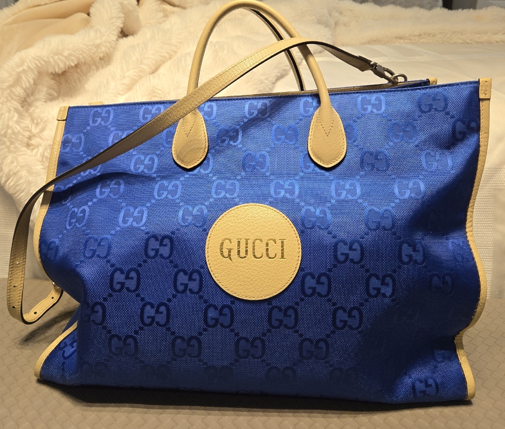 Gucci Blue and Cream Tote Bag with Signature Monogram